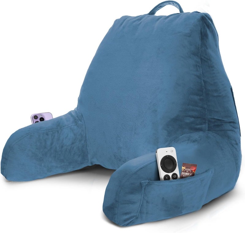 Nestlé Reading Pillow with Shredded Memory Foam, Designed for Sitting Up in Bed and Couch, Back and Arms Adjustable Support for Adult & Teens Backrest Pillows for Reading, Washable Cover, Blue Heaven - Image 1
